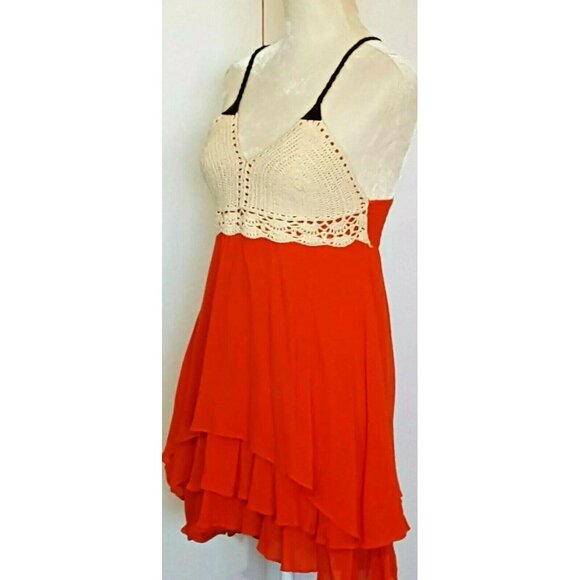 Womens Small Halter Top Crochet Bust Ruffle Layers Faux Leather Braided Straps - Picture 3 of 12